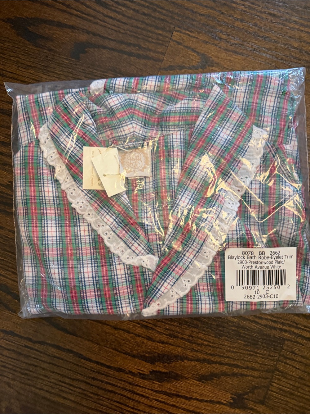 The Beaufort Bonnet Company Pink Green Blue Plaid Girls Robe with Eyelet Trim